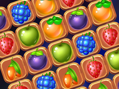 Forestberry icons for game 2d apple art berry blueberries game icons match3 strawberry