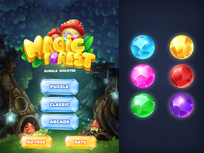Magic forest bubble shooter art bubbleshooter forest game juboart level magic mobile mushrooms pinka play ui