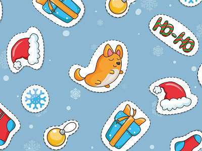 Christmas set Stickers 2018 2018 animal ball character christmas dog gift hat newyear set snow stickers