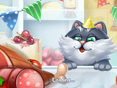 Mobile game "Fridge party" 2d art cat cg character game gui illustration juboart mobile