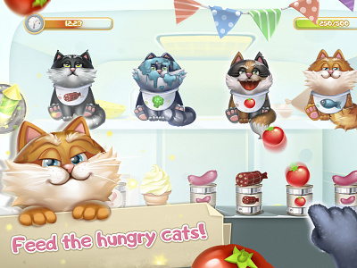 Mobile game "Fridge party" 2d art cat cg character food game gui illustration juboart mobile play sweet