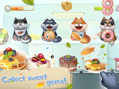 Mobile game "Fridge party" 2d app art cat cg character food game gameart gui illustration juboart mobile play