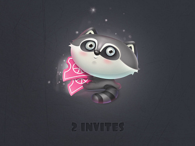 2 dribbble Invites cartoon colors cute dribbbble hello illustration invitaion invites pink raccoon work