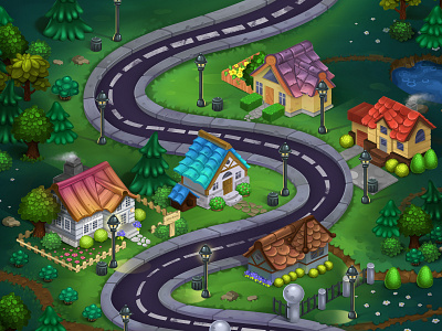 Game Map for "Fridge party" 2d art cg forest game house illustration isometric juboart map mobile ui