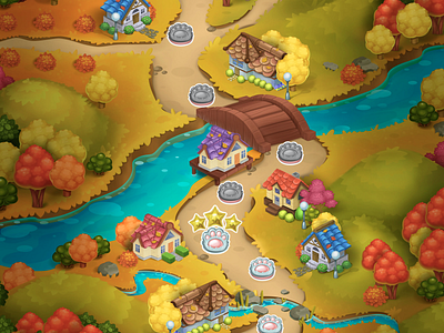 Autumn map for "Fridge party" 2d art autumn cg forest game house illustration isometric juboart map mobile