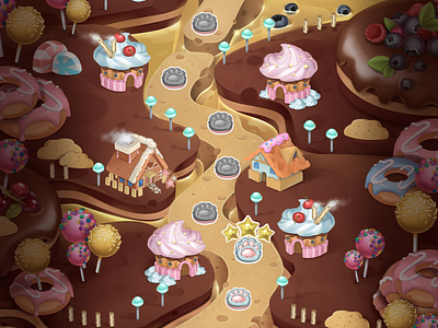 Sweet map for "Fridge party" 2d art cg game gui illustration isomatric juboart map mobile sweet