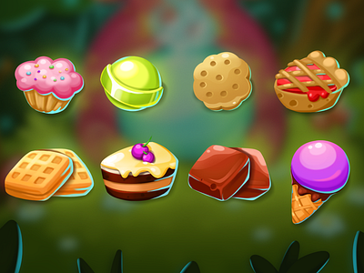 sweet) 2d cake chocolate cookie game icecream icon illustration pie sweet ui
