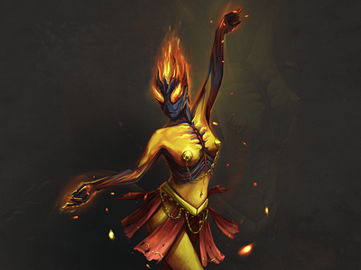 Girlfire 2d art cg character dance fantasy fire girl illustration juboart magic monster