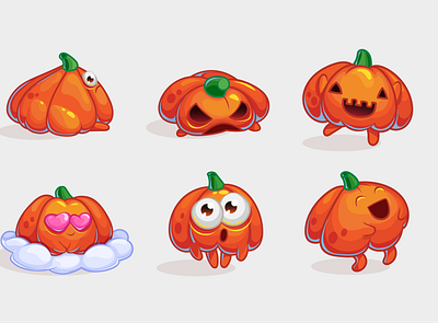 Set of cartoon pumpkin stickers cartoon characters emotions funny icon illustration pumpkin set shutterstock stickers vector