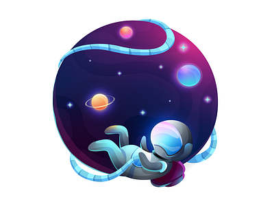 Gradient space illustration. Astronaut, planet, universe