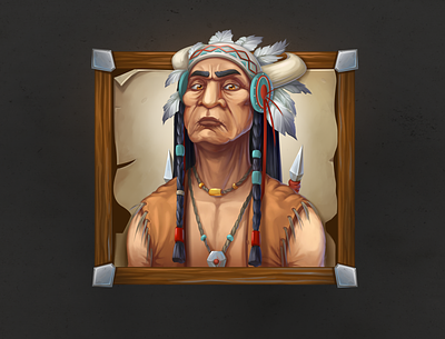 Wild West character icon. Red Indian character. 2d art character concept design digital digital art drawing game icon illustration painting portret red indian wildwest