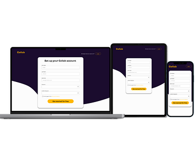 Collab sign up page app design desktop design illustration phone ui design project management app sign up page ui
