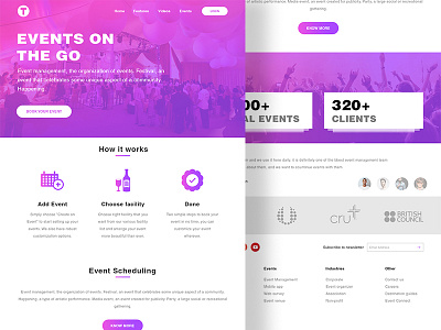 T Events management company clean gradient gradient icons minimal website website design