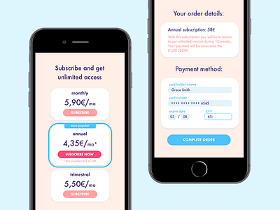 Daily UI #2 Checkout app challenge checkout colors daily dailyui mobile subscription ui