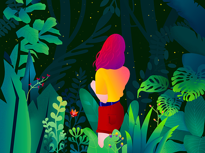 Wandering In The Wilderness art colour colourful forest girl girl character girl illustration greenery illustration illustration art illustrations nature nature illustration outdoors plants travel tree wild woman woman illustration