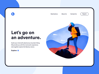 Travitude - Home Page adventure colors girl girl illustration hiking illustration illustration art illustrations landing page mobile mountain travel trekking ui ui design uiux user inteface vector web website