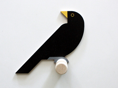Wooden Blackbird wall hook