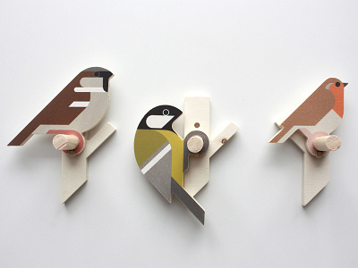 Wooden bird wall hooks birds cnc geometric greattit milling plywood robin simple sparrow wood