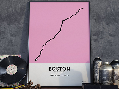 2016 Boston Marathon course print boston running course framed marathon minimal pink poster print
