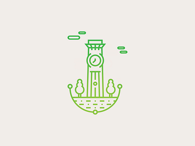 Little Clock Tower clock green icon lines tower