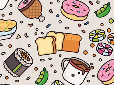<3 Food icons bread coffee colours food icons lines sushi sweets