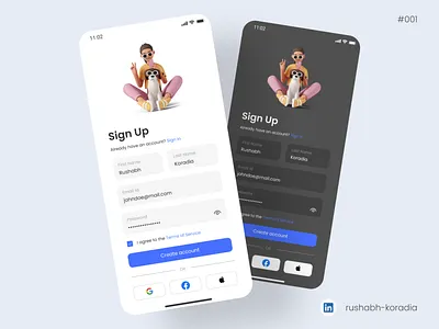 Daily UI 001 - Sign Up Page app ui create account dailyui design design ins design inspiration mobile app ui mobile app ui design mobile design mobile ui mobile ui design rushabh koradia rushabh ui sign up page ui ui design ui inspiration ui trends unique design ux.rushabh