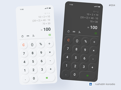 DailyUI 004 - Calculator Design advanced calculator calculator dark mdoe calculator design calculator neumorphism calculator ui dailyui design design inspiration light mode calculator mobile ui mobile ui design neumorphism neumorphism calculator pop up calculator rushabh koradia rushabh ui ui ui design ui inspiration ux.rushabh