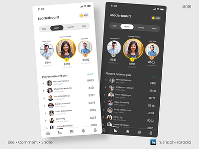 Daily UI 019 - Leaderboard daily ui day 19 daily ui leaderboard dailyui dailyui challenge day 19 dailyui challenge leaderboard dailyuichallenge dark mode mobile ui design day 19 daily ui design design inspiration leader board ui design leaderboard leaderboard dailyui mobile ui mobile ui design rushabh koradia rushabh ui ui ui design ui inspiration