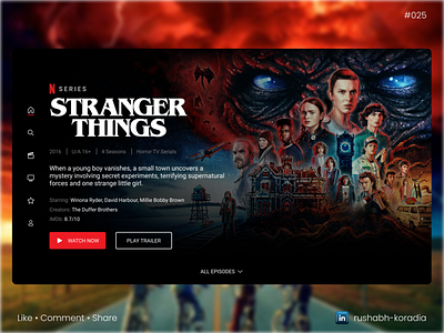DailyUI 025 - TV App dailyui dailyui challenge day 25 dailyui tv app dailyui tv app ui design dailyuichallenge day 25 dailyui day 25 tv app design design inspiration latest ui trends rushabh koradia rushabh ui stranger things tv app tv app ui tv app ui day 25 tv app ui design ui ui design ui inspiration ux rushabh