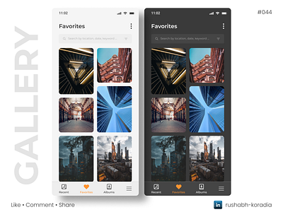 DailyUI 044 - Favorites daily ui challenge dailyui dailyui challenge dailyui day 44 dailyui favorites ui day 44 favorites design design inspiration favorites day 44 favorites mobile ui design favorites ui design gallery app ui mobile ui mobile ui design rushabh koradia rushabh ui ui ui design ui inspiration ux rushabh