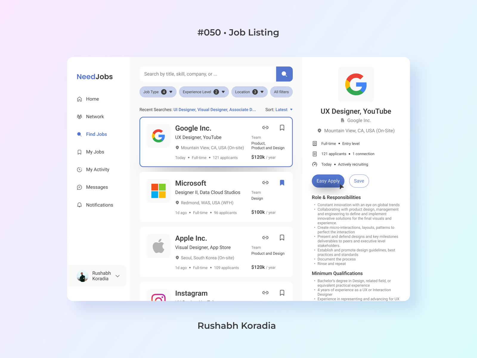 DailyUI 050 - Job Listing by Rushabh Koradia on Dribbble