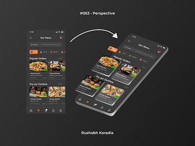 DailyUI 063 - 3D Perspective 3d 3d perspective 3d ui daily ui challenge dailyui dailyui challenge dark mode design design inspiration food app graphic design illustration logo mobile ui mobile ui design perspective recipe rushabh koradia ui design ui inspiration