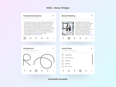 DailyUI 065 - Notes Widget branding daily ui challenge dailyui dailyui challenge dailyui day 65 day 65 dailyui design inspiration graphic design illustration logo mobile ui notes notes ui notes widget notes widget 65 rushabh koradia ui design ui inspiration web ui widget ui