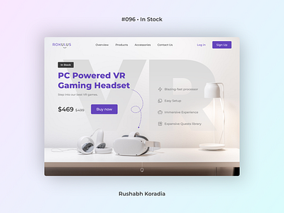 DailyUI 096 - In Stock daily ui challenge dailyui dailyui challenge dailyui day 96 dailyui in stock day 96 dailyui design inspiration illustration in stock 096 in stock ui logo rushabh koradia ui inspiration virtual reality vr vr ui web app ui web ui web ui design website ui