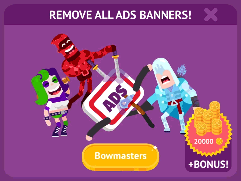 Bowmasters Remove Banners 2d animation animation bowmasters remove banners characters flat game gif illustration remove banners spine