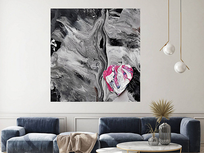 Framboise heart on monochrome 2d art 2dartist abstract art acrylic painting acrylic pouring fluid art gift idea mixed media monochrome square format wall art