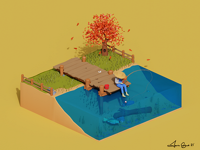 I'll be fishing for Christmas isometric low poly ux