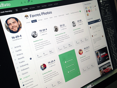 Team Page app branding fantasy football flat focus lab icons web design website