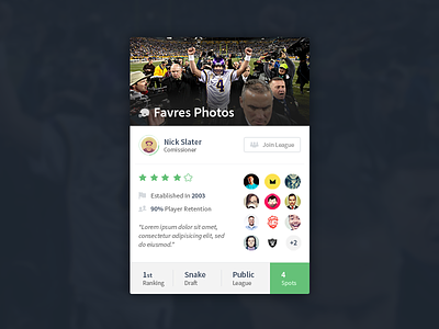 Join Team Card fantasy football flat flat design focus lab ui user interface web app web design