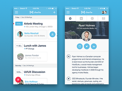 Charlie App app design calendar flat icons ios iphone meetings product design