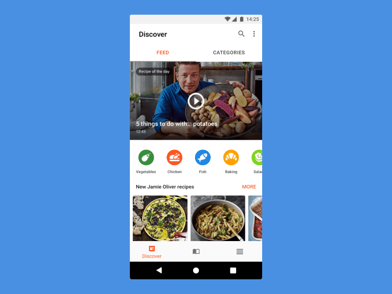 Easy & healthy recipes - Jamie Oliver android animation app concept app google interface material design minimal ui ux