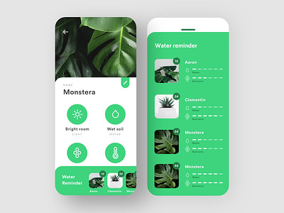 Plant Application alert app design green greens infographic information interface ios mobile navigation notification plant reminder ui uidesign ux uxdesign vector water