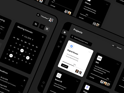 Project application app black calender concept dashboard design graph infographic interface list manage notification organize project tasks ui uidesign ux uxdesign vector