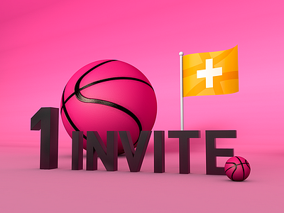 1 INVITE! 3d basketball dribbble flag invitation invite join pink