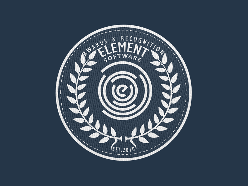 Element her element patch laurels skeuomorphic badge stitch software awards recognition logo icon