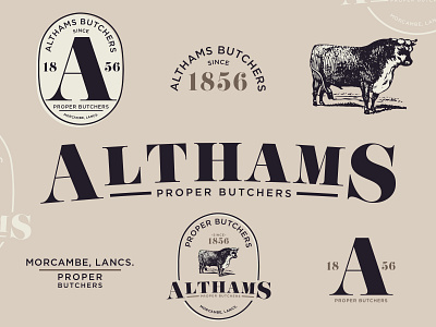 Althams Brand Rebound brand branding butcher cow creative design icon identity illustration logo mark symbol typography vector vintage
