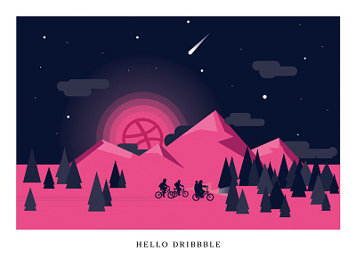 Hello Dribbble! Stranger Things Edition. bike dark debut dribbble first hello hi moon netflix night sky stranger things