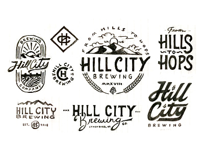 Hill City Brewing Exploration beer brewery brewing hops logo process sketch
