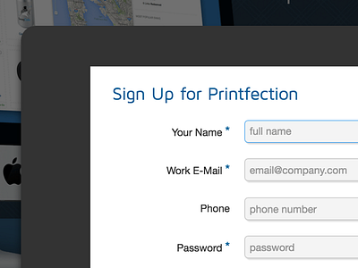 Sign Up fields flat form highlighted layout