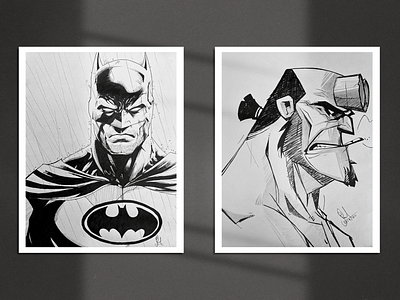 batman vs hellboy sketching vector